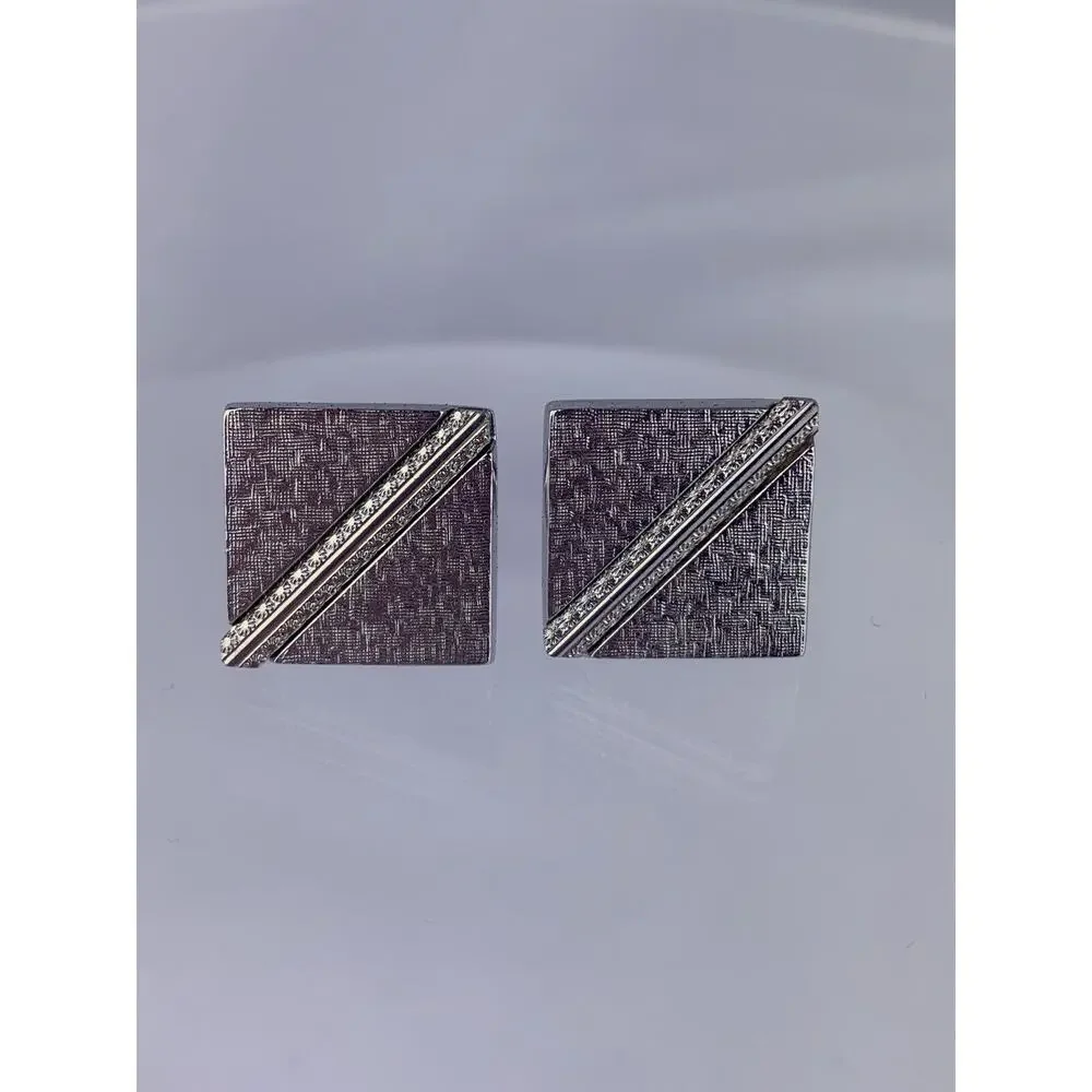 Simple Modern Silver Tone Cufflinks Brushed Metal Stripe Formal Vintage